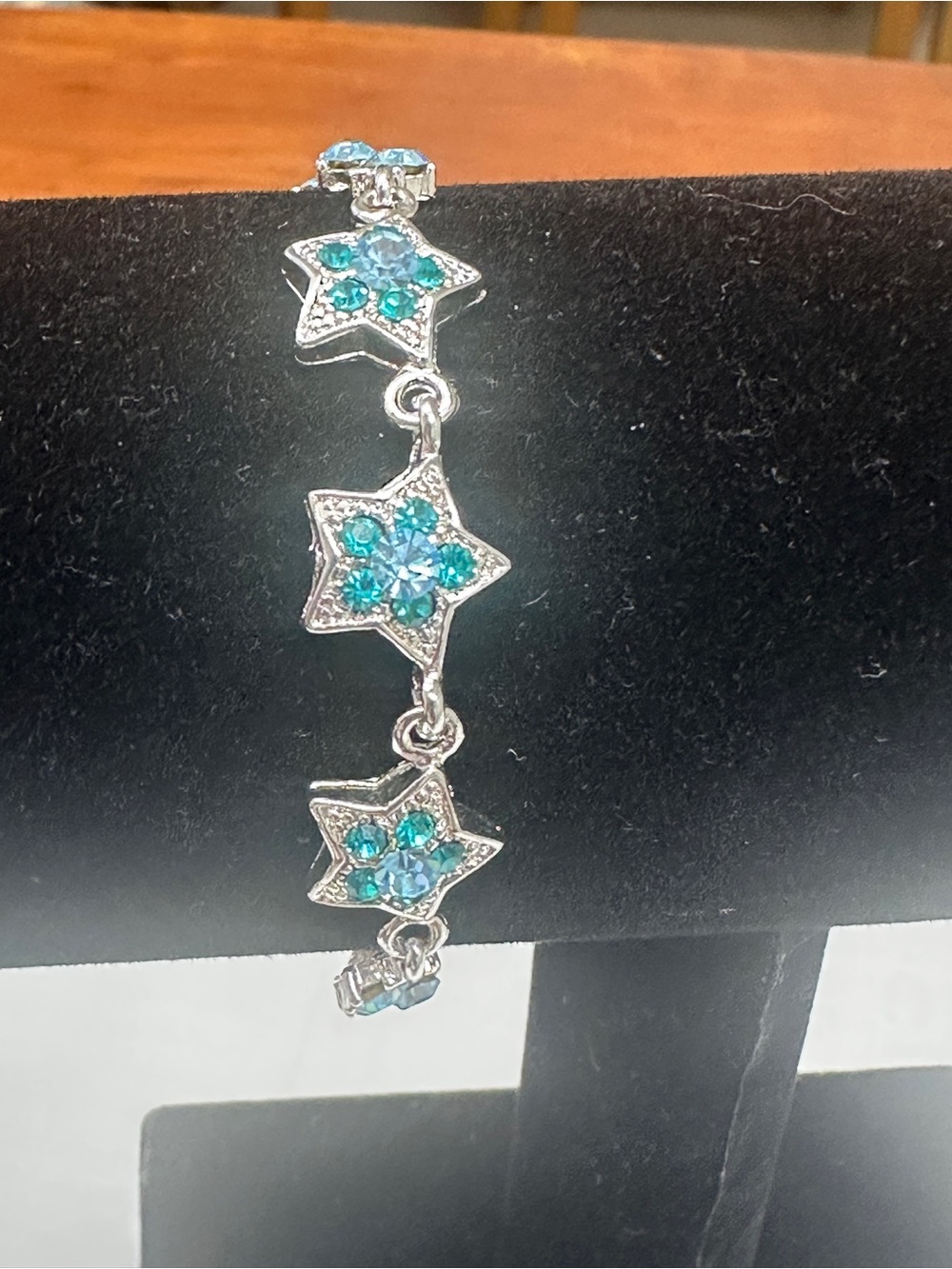 Silver Star Bracelet with Teal Crystal Accents